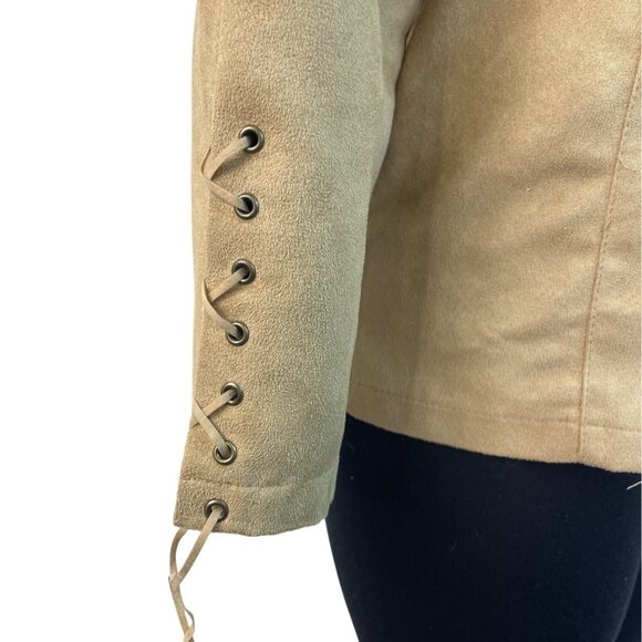 TCM Womens Camel Button-Up Jacket With Lace-Up Sleeve Detail Size 42 - Picture 5 of 8